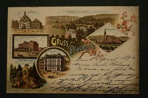 Ak Gruss aus Plauen, Rathaus, Schützenhaus, Kellers Hotel, Bürgerschule, 1897 g.