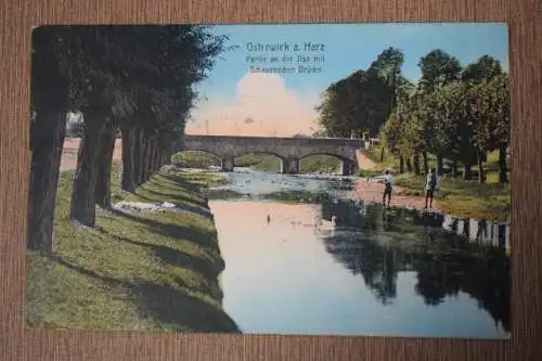 Ak Osterwiek a. Harz Partie an der Ilse mit Schauenscher Brücke, um 1920 gel.