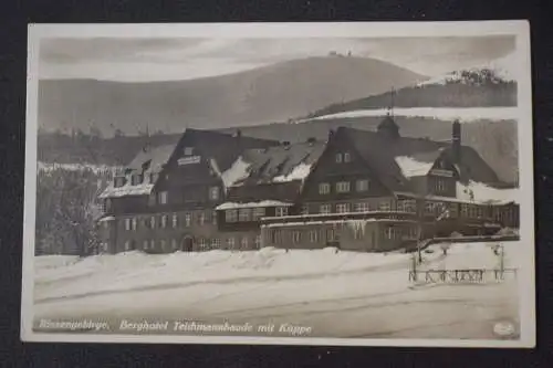 Ak Riesengebirge, Berghotel Teichmannsbaude mit Koppe, Feldpost 1943