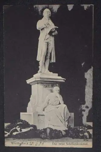 Ak Wiesbaden, Das neue Schillerdenkmal, 1905 gelaufen