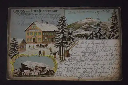 Ak Gruss vom Alten Feldberghaus, Gr. Feldberg, 1908 gelaufen