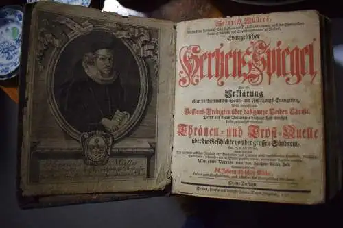 Antikes Buch D. Heinrich Müllers Evangelischer Hertzens-Spiegel, Erfurt 1751