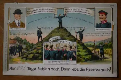 Ak Parole Heimat, 341 Tage fehlen noch, dann lebe die Reserve hoch, 1910 gel.