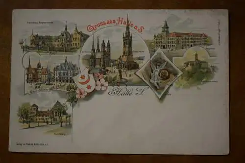 Ak Halle (S.), Litho, Gruss aus Halle, Bergmannstrost, Rathaus, Post.., um 1900