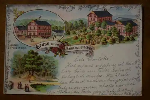 AK Halle / Saale, Gruss aus dem Haideschlösschen, Bes. Franz Weise, um 1898 gel.