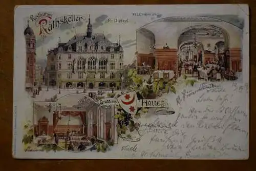 AK Halle / Saale, Restaurant Rathskeller, Inh. Fr. Dietzel, um 1904 gelaufen