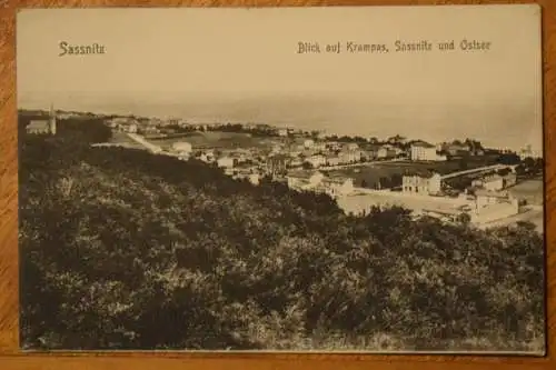 Sassnitz, Blick auf Krampas, Sassnitz und Ostsee, um Feldpos 1915 gelaufen