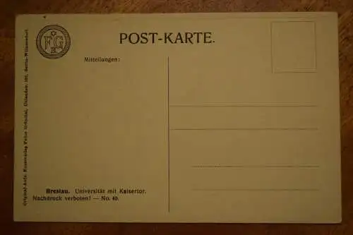 Breslau, Universität mit Kaisertor,   um 1910 nicht gelaufen