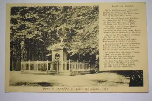 Ak Pfeil´s Denkmal bei Thale - Treseburg i. Harz,  1926 gelaufen