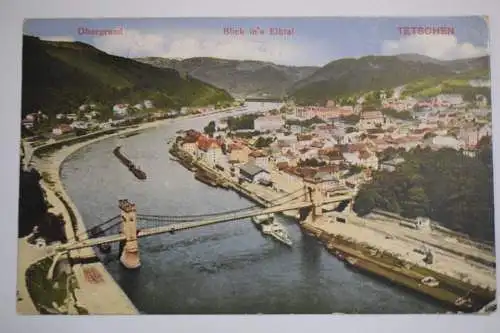 Ak Tetschen, Obergrund, Blick ins Elbtal,  1918 gelaufen