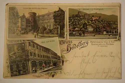 Ak Gruss aus Heidelberg, Hotel Garni, Hotel zum Perkeo, H. Zeuner 1898 gelaufen