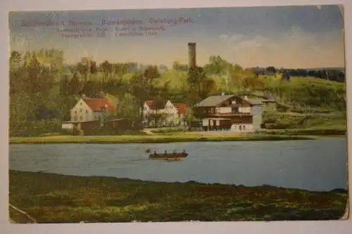 Ak Schiffmühle b. Grimma, Bismarckturm, Gleisberg - Park,  um 1925 gelaufen