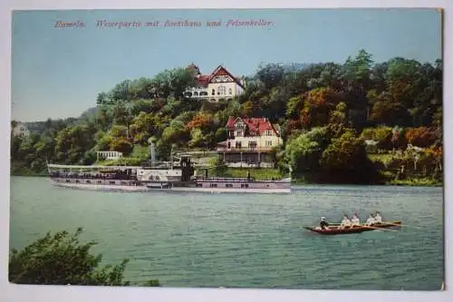 Ak Hameln, Weserpartie mit Bootshaus und Felsenkeller um 1910 nicht gelaufen