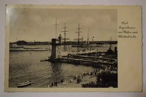 Ak Kiel Signalturm mit Hafen und Blücherbrücke,  1937 gelaufen