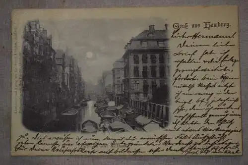 Ak Hamburg  Fleth beim alten Rathaus, Mondscheinkarte, 1898 gelaufen