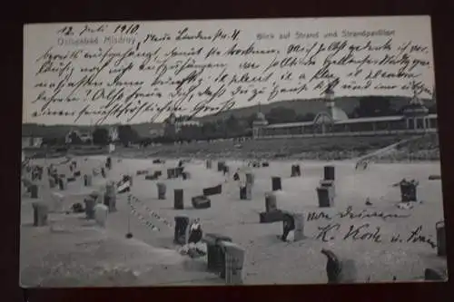 Ak Ostseebad Misdroy, Blick auf Strand und Strandpavillon, 1910 gelaufen