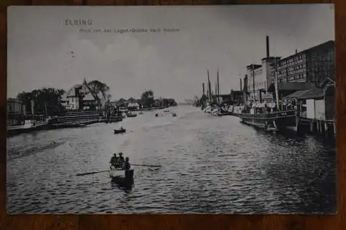 Ak Elbing Blick von der Legen-Brücke nach Norden, 1909 gelaufen