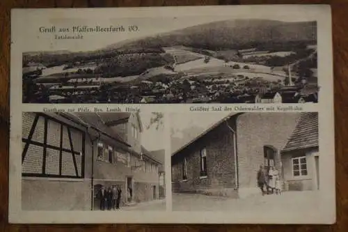 Ak Gruß aus Pfaffen-Beerfurth i/O., Gasthaus zur Pfalz, Kegelbahn, 1902 gel.