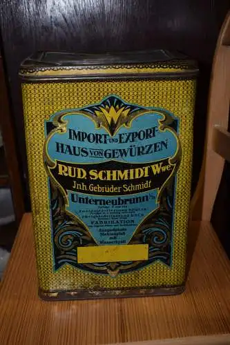 Große Blechdose Im-u. Export Haus von Gewürzen, Rud. Schmidt Wwe., Unterneubrunn