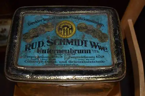 Große Blechdose Im-u. Export Haus von Gewürzen, Rud. Schmidt Wwe., Unterneubrunn