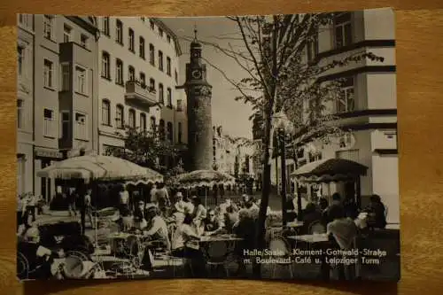 Ak Halle / Saale, Klement-Gottwald-Straße m. Boulevard - Café u. Leipziger Turm