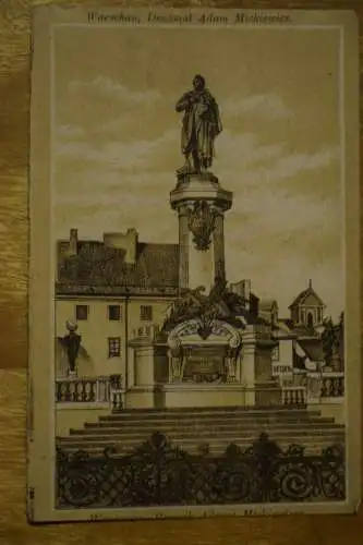 Ak Warschau, Denkmal Adam Mickiewicz, 1916 gelaufen