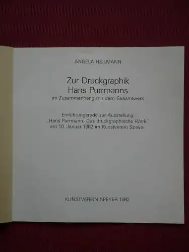 Zur Druckgraphik Hans Purrmanns: im Zusammenhang mit dem Gesamtwerk