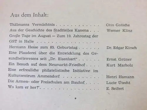 Hallesches Monatsheft 1962, 9 Stück guter Zustand Neuss, Marholz, Schulze-Galera