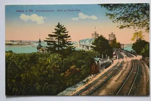 Ak Mainz a. Rhein, Eisenbahnbrücke,Blick auf Ruderklub, 1942 nicht gelaufen