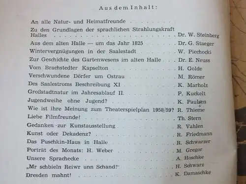 Hallesches Monatsheft 1958, 12 Stück guter Zustand Neuss Marholz, Schulze-Galera