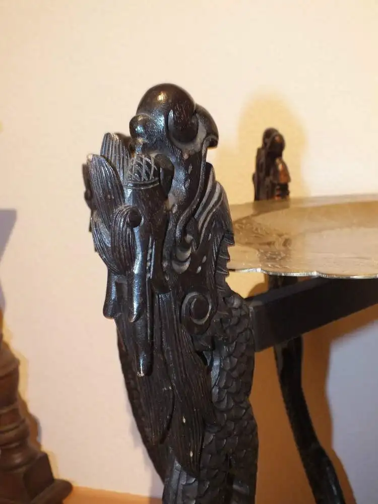 Schöner chinesischer Teetisch, klappbar, Messingplatte, Schnitzereien, Top Teil! 2