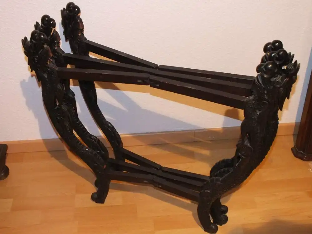 Schöner chinesischer Teetisch, klappbar, Messingplatte, Schnitzereien, Top Teil! 5