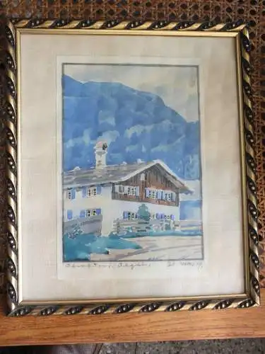 Aquarell Oberstdorf, signiert Walter, 1924 im Rahmen, Top Zustand