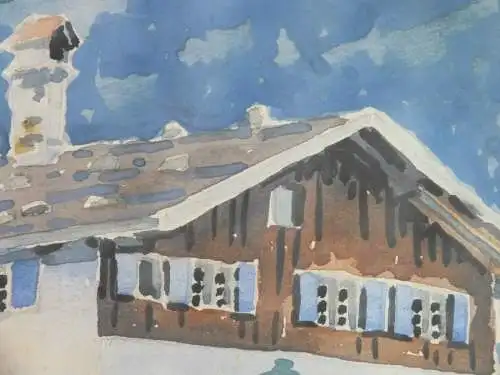 Aquarell Oberstdorf, signiert Walter, 1924 im Rahmen, Top Zustand