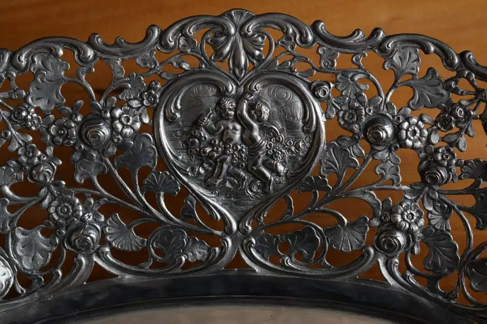 Schöne große Silberschale, 800 Silber Halbmond Krone, 470g, kleine Puttis, Rosen 1