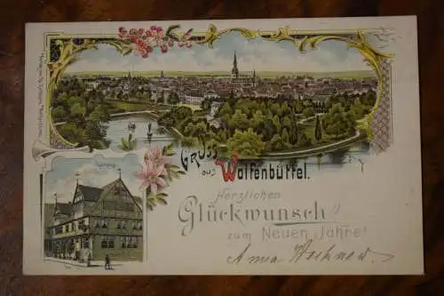 Ak Gruss aus Wolfenbüttel, Herzlichen Glückwunsch zum Neuen Jahr um 1900