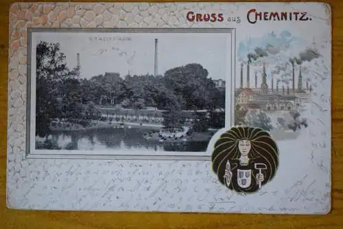 AK  Gruss aus Chemnitz, Stadtpark,  1901 gelaufen