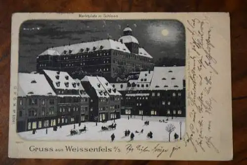 Ak Gruss aus Weissenfels, Marktplatz mit Schloss, 1899 gelaufen, Winterkarte