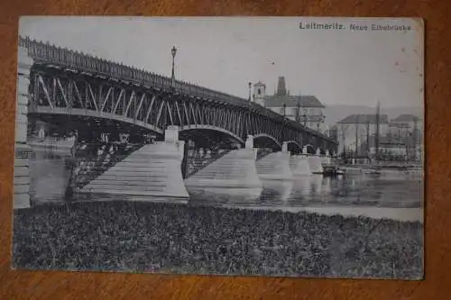 Ak Leitmeritz, Neue Elbebrücke, um 1911 gelaufen