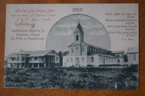 Ak Katholische Mission in Kamerun (Stadt) St. Peter u. Paulskirche 1901 gelaufen