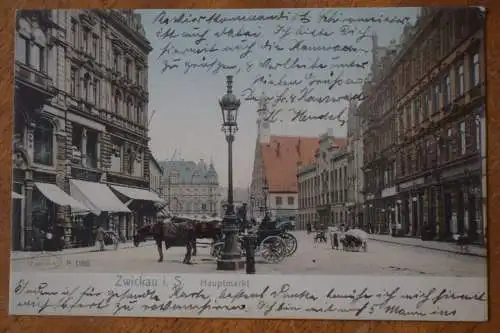 Ak Zwickau i. S., Hauptmarkt, um 1904 gelaufen