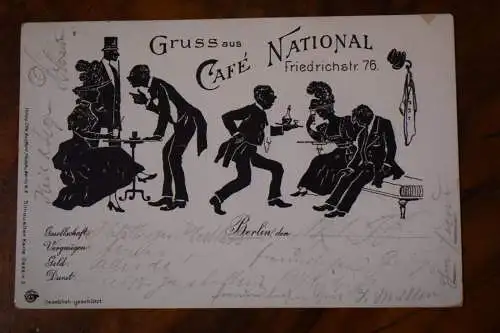 Ak Berlin Gruss aus Café National, Friedrichstr. 76,  1899 gelaufen, Silhouetten