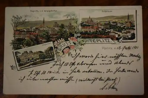 Ak Gruss aus Teplitz, Teplitz von der Königshöhe, Schönau, Kaiserbad, 1901 gel.