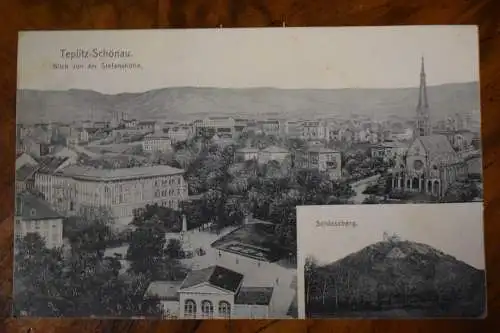 Ak Teplitz-Schönau, Blick von der Stefanshöhe, Schlossberg, 1910 gelaufen