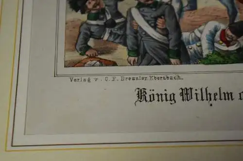 Litho coloriert, König Wilhelm an der Spitze der verfolgenden Cavallerie