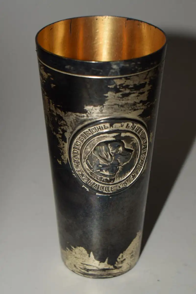 Silberner Becher Kynologischer Verein Caesar Halle a. Saale, innen vergoldet 0