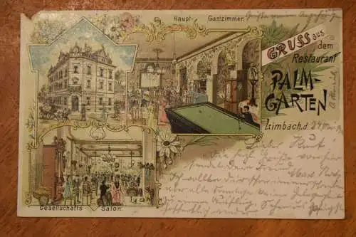 Ak Limbach, Gruss aus dem Restaurant Palmgarten, 1900 gelaufen