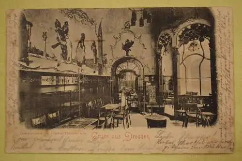 Ak Gruss aus Dresden, Damenzimmer des Centraltheater-Cafés, 1901 gelaufen