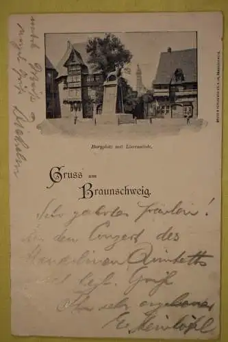 Ak Gruss aus Braunschweig, Burgplatz mit Löwensäule, 1906 gelaufen