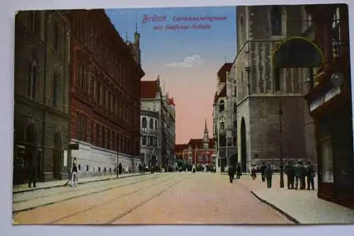 Ak Brünn, Liechtensteingasse mit Stefanie-Schule, um 1915 gelaufen - Feldpost
